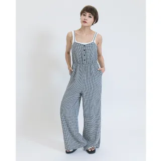 【fancyeva】經典黑色格子吊帶連身長褲(黑白格、B3B02-0002)