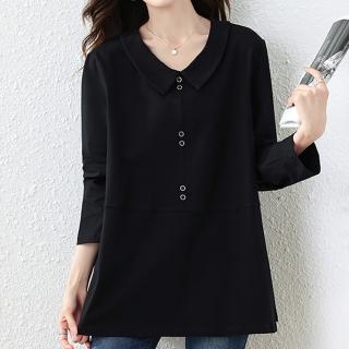 【麗質達人】3019黑色娃娃領長袖上衣-LY(L-5XL)