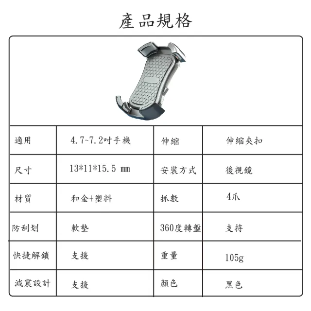 【JINPEI 錦沛】四爪型 專業摩托車架-後視鏡型 機車手機架 摩托車 導航架(JH-01B-M)