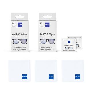 【ZEISS 蔡司】防霧拭鏡紙與超細纖維布組(防霧拭鏡紙30片x2+超細纖維布x3)