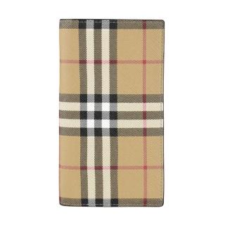 【BURBERRY 巴寶莉】BURBERRY Vintage LOGO 16卡格紋設計PVC對摺長夾(米x黑)