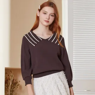 【IENA】層次領片針織上衣(#4230005 大領片針織上衣 米色/咖色)