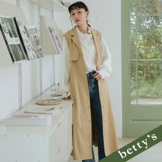 【betty’s 貝蒂思】翻領腰帶單排釦無袖洋裝(卡其)