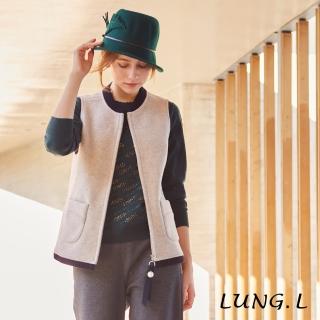 【LUNG.L 林佳樺】LL20D 米色搭配黑色羅紋拉鍊針織女裝背心(親膚保暖 加大尺碼)