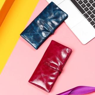 【MoonDy】皮夾 皮包 信封錢包 真皮皮夾 薄款皮夾 油蠟皮包 女錢包 長款錢包 軟皮手拿包 多卡位錢包 禮物