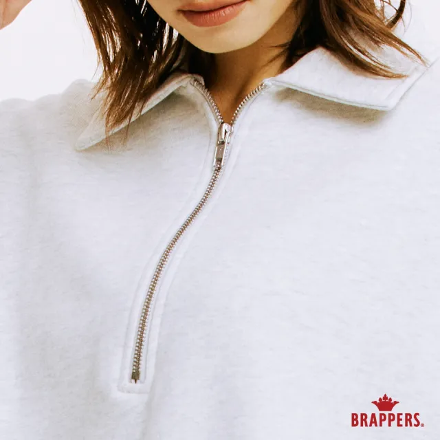 【BRAPPERS】女款 半拉鍊翻領長袖T(花灰)