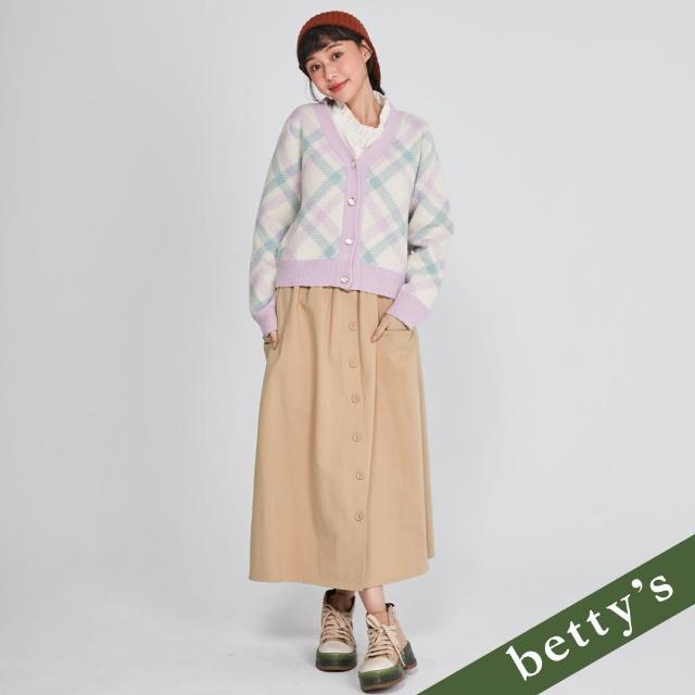 【betty’s 貝蒂思】腰鬆緊素面排釦不對稱長裙(粉卡其)