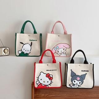 【SANRIO 三麗鷗】可愛大圖案造型大容量帆布手提袋手提包-庫洛米/美樂蒂/帕洽狗/凱蒂貓(campa