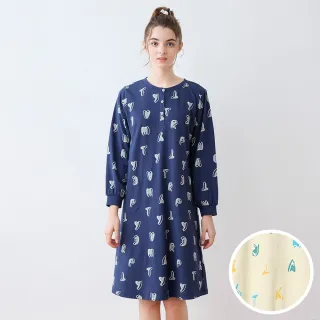 【Wacoal 華歌爾】睡衣-Pretty Amy系列 M-L針織單面輕磨毛印花半開襟洋裝 LWY48743Y6(月牙黃)