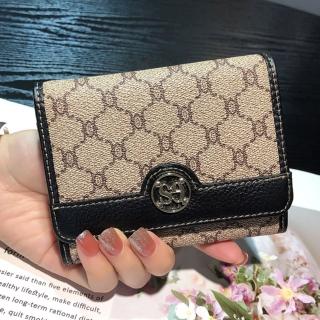 【MoonDy】皮夾 短款錢包 大容量錢包 牛皮錢夾 真皮錢包 多卡位卡包 老花錢包 二折錢包 招財錢