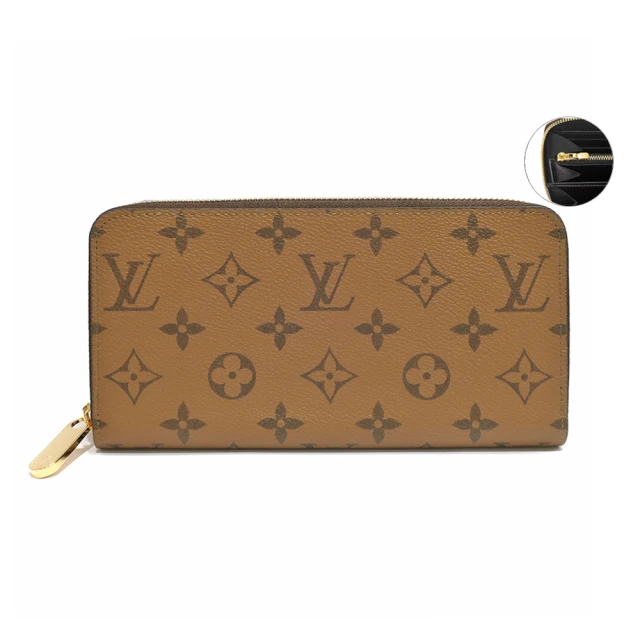 Louis Vuitton 路易威登 M82444 經典Monogram Reverse帆布ㄇ字拉鏈長夾(全新展示品-卡其色)