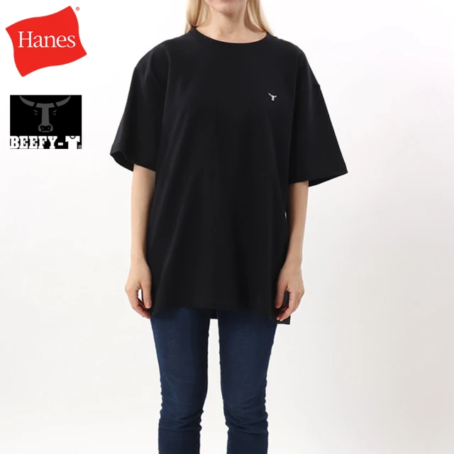 Hanes 官方直營-BEEFY-T系列 刺繡布章短袖TEE內衣 經典設計款(黑色)