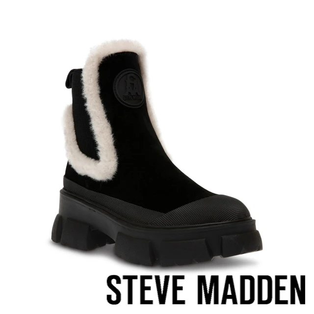 steve madden TOWNSHIP 絨面毛邊切爾西短靴(黑色)