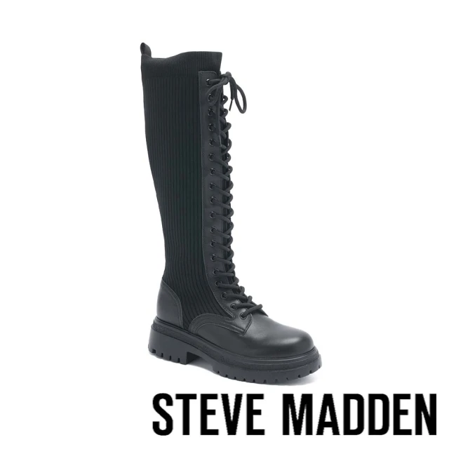 steve madden TWLISA 拼接彈性綁帶長靴(黑色)