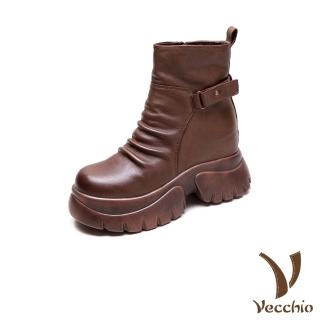 【Vecchio】真皮短靴 厚底短靴/真皮頭層牛皮輕量厚底內增高個性休閒短靴(棕)