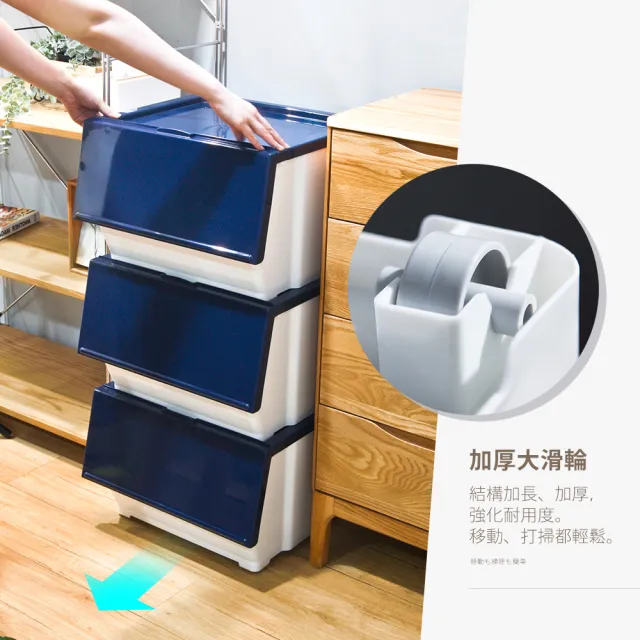【HOUSE 好室喵】威爾磁吸下掀式可堆疊加厚收納箱60L-4入-附輪