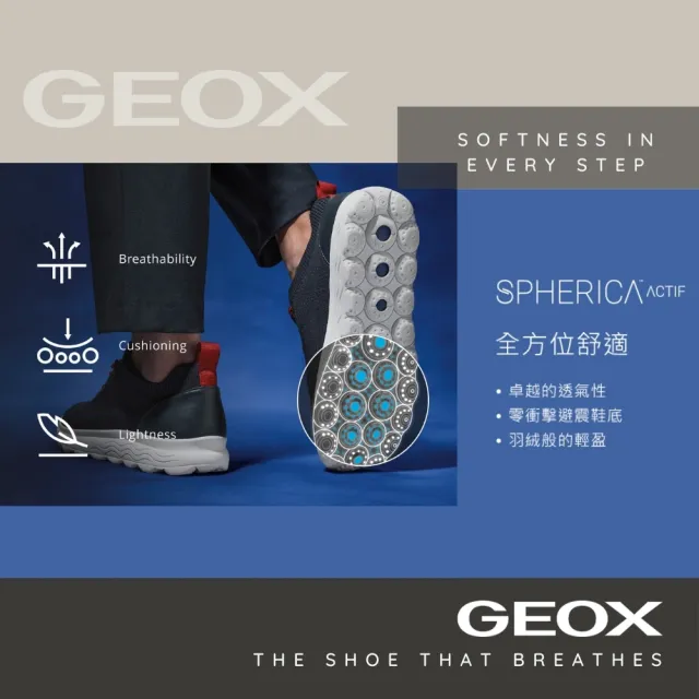 【GEOX】男鞋 休閒鞋 黑 SPHERICA™ 零衝擊避震皮鞋