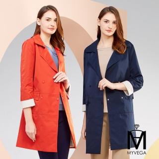 【MYVEGA 麥雪爾】MA大翻領Hline寬鬆長版風衣外套-共二色(連帽外套/風衣/防風/冬季大衣/女外套)