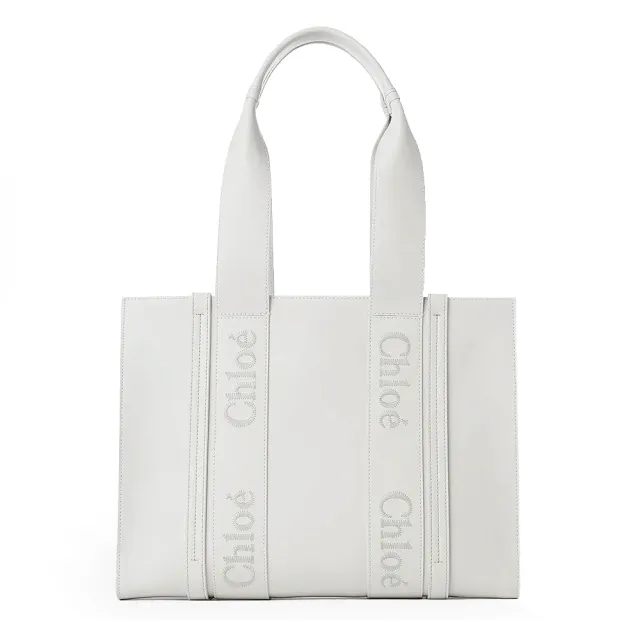 【Chloe’ 蔻依】CHC22WS383I60101 經典WOODY系列牛皮手提斜背中號托特包(福利品-白色)