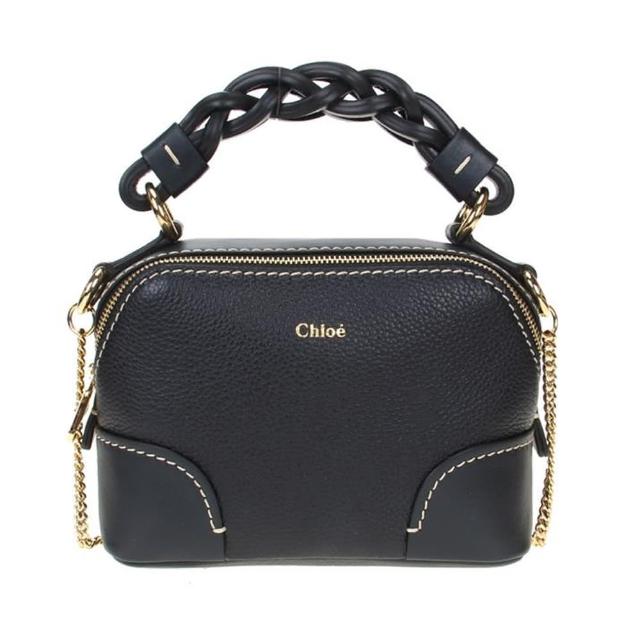 【Chloe’ 蔻依】CHC20WS362C624D4 經典Mini Daria手工編織提把金屬鍊帶手提/肩背兩用包(黑色)