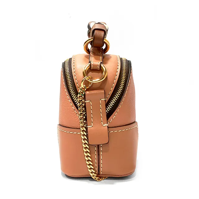 【Chloe’ 蔻依】CHC21SS362D9526B 經典Mini Daria手工編織提把金屬鍊帶手提/肩背兩用包(暖棕色)
