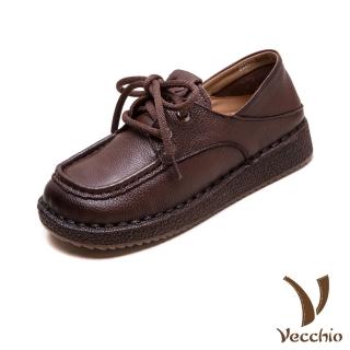 【Vecchio】真皮休閒鞋 平底休閒鞋/真皮頭層牛皮兩穿法設計繫帶平底休閒鞋(棕)