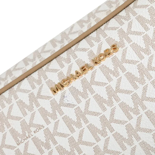 【Michael Kors】JET SET 經典撞色MK LOGO印花方包鍊包斜背包(白)
