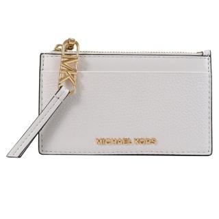 【Michael Kors】簡約金屬LOGO皮革信用卡證件名片零錢包(白)
