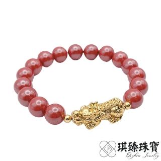 【琪臻珠寶】硃砂圓珠招財貔貅造型手鍊(帝王砂 10mm圓珠 手工特製 咬錢貔貅 招財貔貅 母親節禮物)