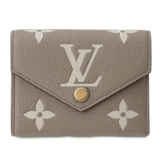 【Louis Vuitton 路易威登】M81861 經典Victorine系列雙色Monogram壓花開釦式三折錢包短夾(米色)