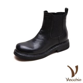 【Vecchio】真皮短靴 馬皮短靴/全真皮細膩馬皮經典英倫風切爾西短靴(黑)