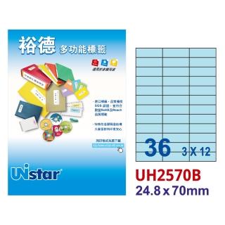 【Unistar裕德標籤】粉藍UH2570 多功能彩色標籤36格 24.8x70mm -15張/包 三入組(貼紙/標籤紙/無刺鼻味)