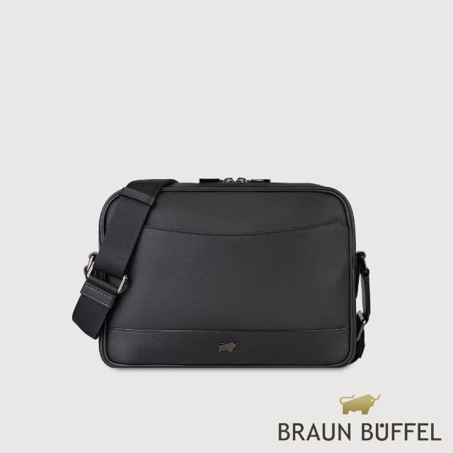 【BRAUN BUFFEL 德國小金牛】台灣總代理 湯姆 橫式斜背包-黑色(BF542-TW62-BK)