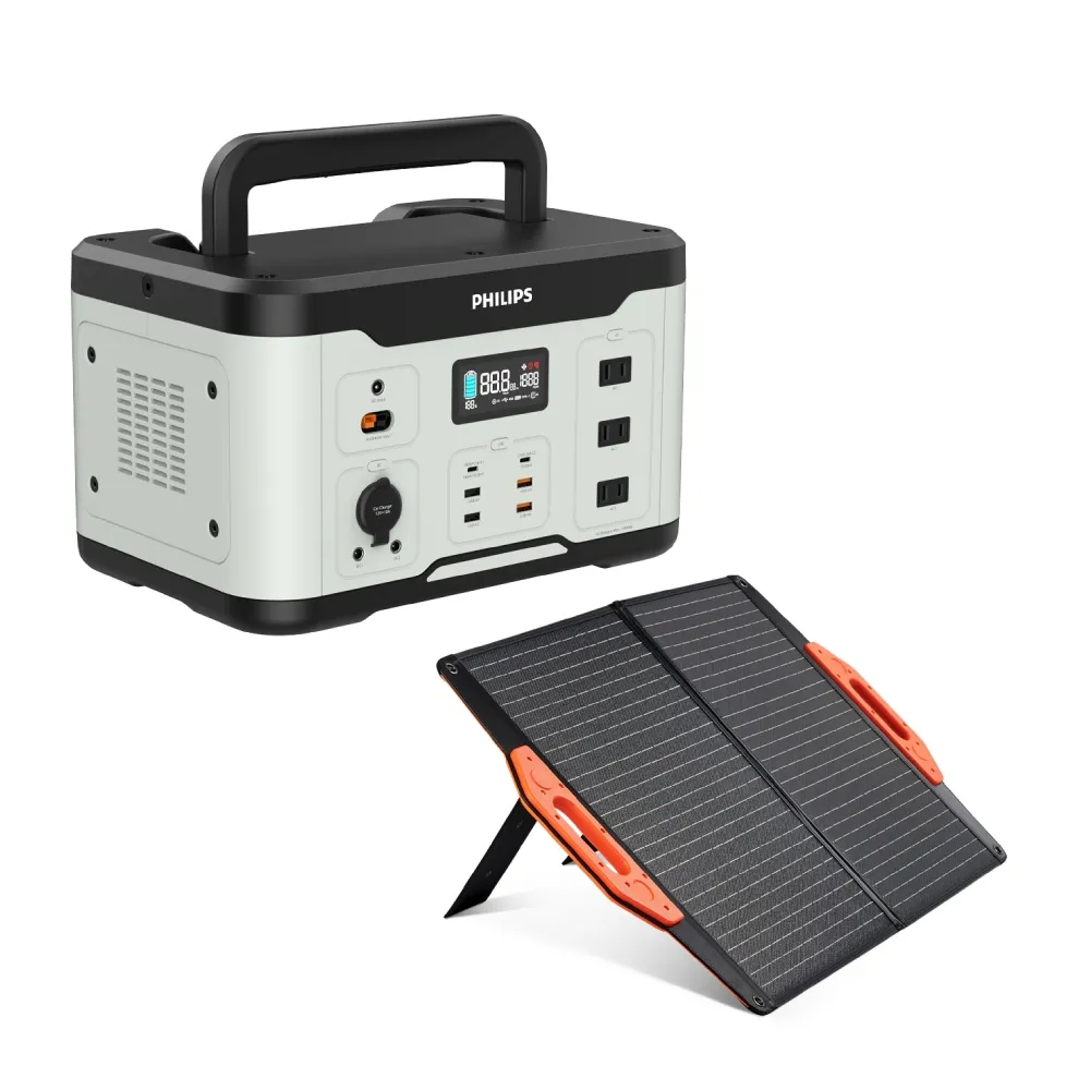 【Philips 飛利浦】60W太陽能板超值組-1000W 攜帶式儲能電池 行動電源(DLP8092C露營/戶外/UPS不斷電)