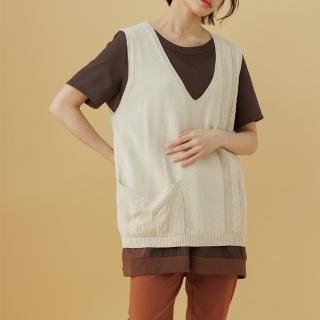 【MOSS CLUB】V領珠地編織大口袋-女無袖針織衫 背心 綠 杏 灰(三色/魅力商品/版型適中)