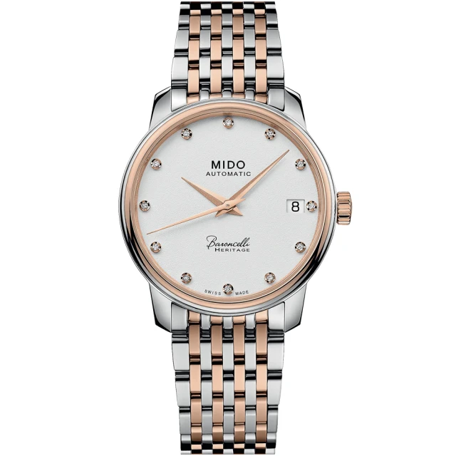 MIDO 美度 官方授權 Baroncelli 永恆系列 鑽石機械女錶-銀x雙色/33mm 雙11 優惠(M0272072201600)