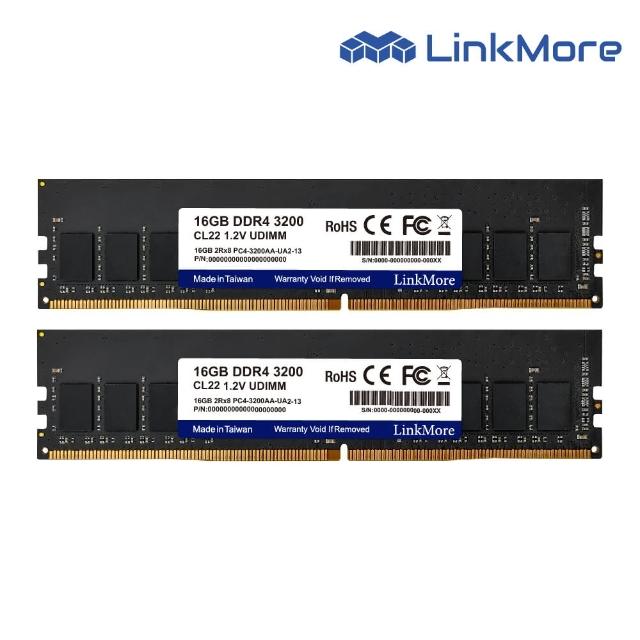 【LinkMore】DDR4 3200 32GB(16GBx2桌上型記憶體 2入組/PC專用)