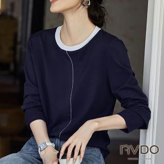 【NVDO】現貨 舒適圓領時尚線條顯瘦上衣(M-2XL/長袖上衣/F258/秋冬款)