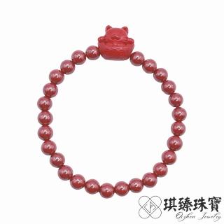 【琪臻珠寶】硃砂圓珠招財貓造型手鍊(帝王砂 6mm 元寶招財貓造型 手工特製 母親節禮物)