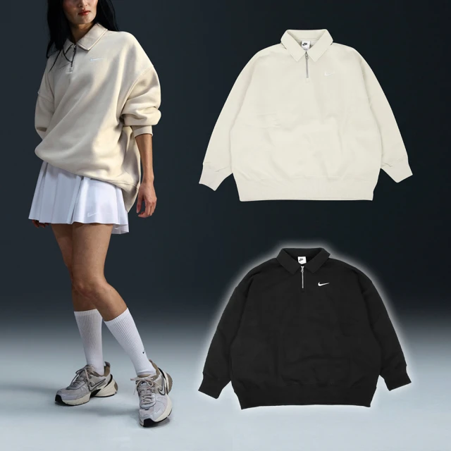 NIKE 耐吉 長袖 1/4-Zip Polo 女款 內刷毛 寬鬆 半拉鍊 POLO衫 襯衫 長袖上衣 單一價(FZ3208-104)