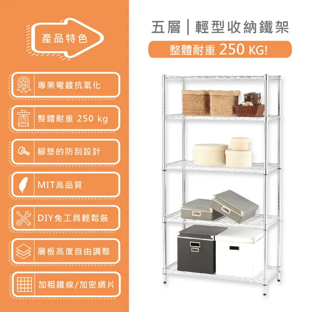 【KIWISH】MIT輕型五層置物架90x46x210cm-雙色(鐵架/收納架/層架/置物架/防鏽架/波浪架/廚房架)