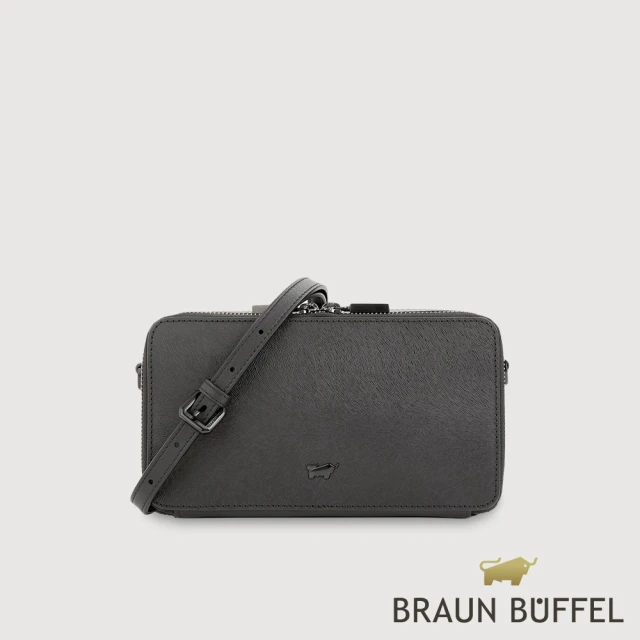 BRAUN BUFFEL 德國小金牛 台灣總代理 依雅娜 雙拉鍊斜背包-黑色(BF853-11-BK)