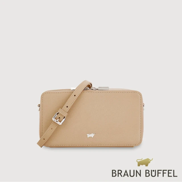 BRAUN BUFFEL 德國小金牛 台灣總代理 依雅娜 雙拉鍊斜背包-奶茶棕(BF853-11-SVM)