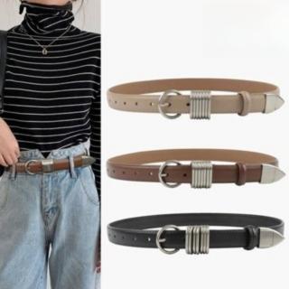 【MoonDy】腰帶 褲帶 銀扣皮帶 圓頭腰帶 精品皮帶 高階感 牛皮腰帶 真皮皮帶 個性腰帶 黑色 女