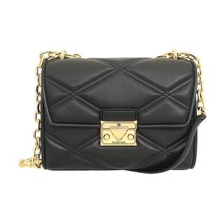 【Michael Kors】Serena系列簡約黑小香風菱格紋鍊條皮革斜揹包(35S2GNRL2U-BLACK)