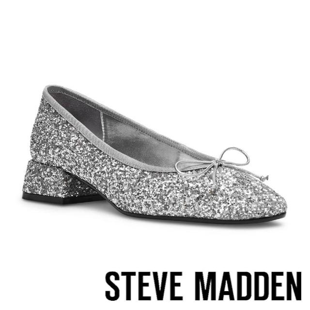 【steve madden】PROSECCO 蝴蝶結閃耀低跟娃娃鞋(銀色)