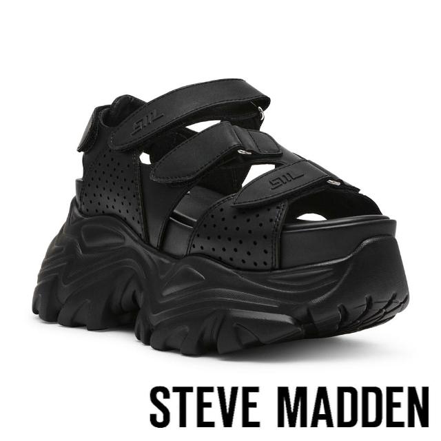 【steve madden】VAMOOSE 時尚厚底魔鬼氈涼鞋(黑色)