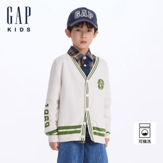 【GAP】男童裝 Logo純棉刺繡V領針織外套-象牙白(642670)