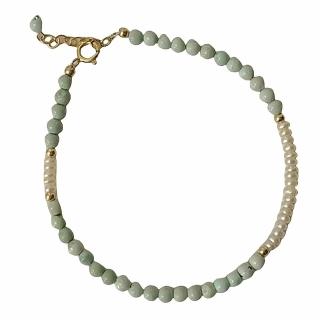 【LEEHER】珍珠手鍊/綠松石手串/百搭飾品/手環/新中式/原礦石手鍊/日系手鍊/生日禮物/細手鍊/氣