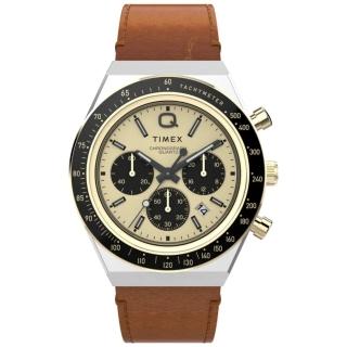 【TIMEX】天美時 QTimex 40毫米 潛水風格設計 秒錶皮革腕錶 黃黑x棕TXTW2W64400